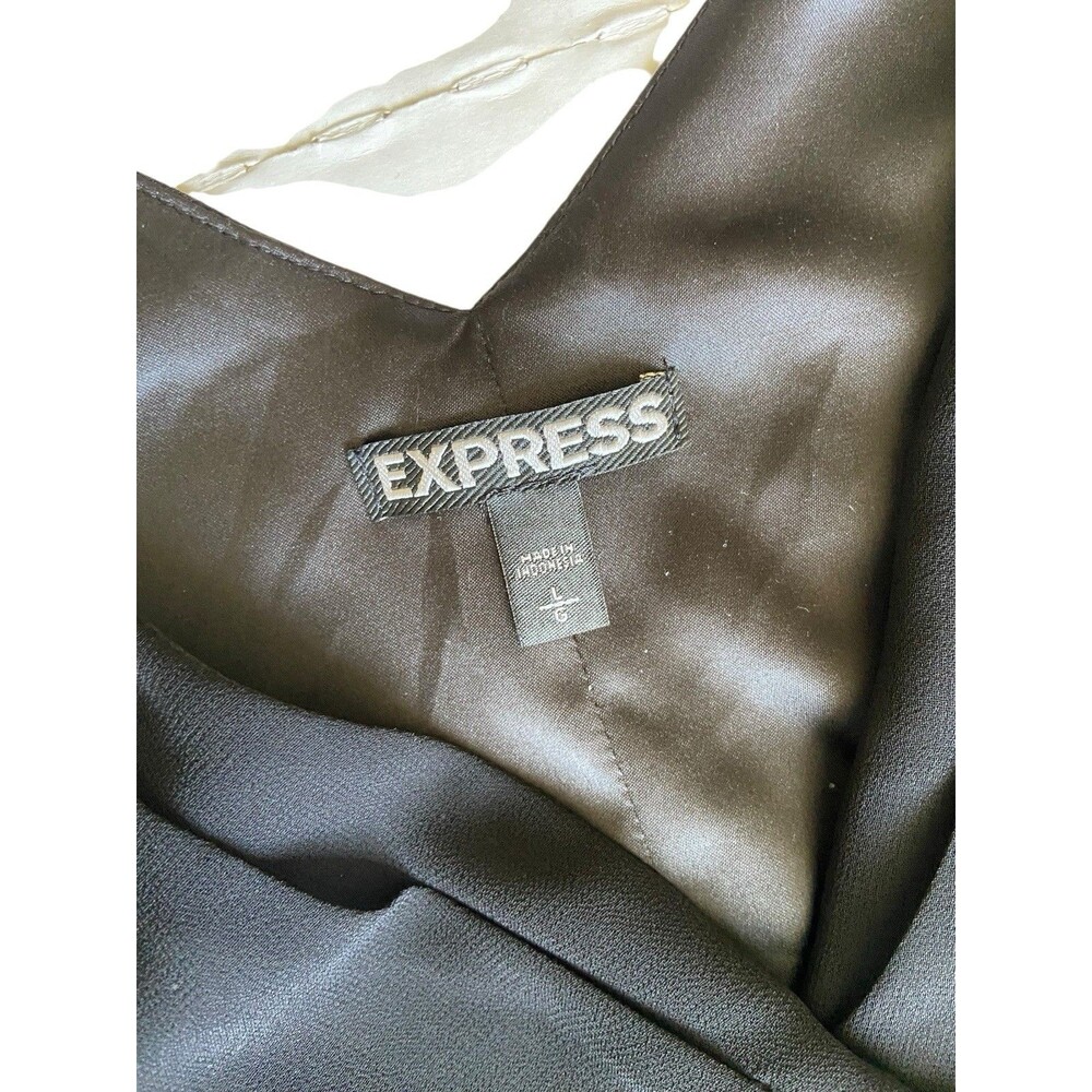 Express‎ Womens Faux Wrap Top Size L Black Lined Fitted Tie Editorial Office - Picture 8 of 13
